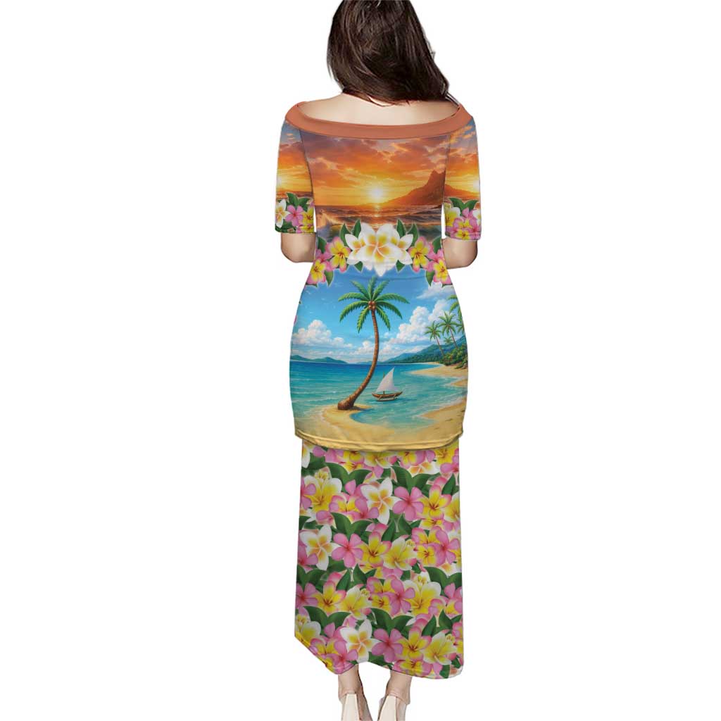 Guam Family Matching Puletasi and Hawaiian Shirt Eternal Summer Sunset Beach
