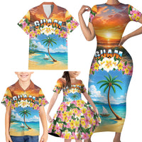 Guam Family Matching Short Sleeve Bodycon Dress and Hawaiian Shirt Eternal Summer Sunset Beach