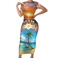 Guam Family Matching Short Sleeve Bodycon Dress and Hawaiian Shirt Eternal Summer Sunset Beach