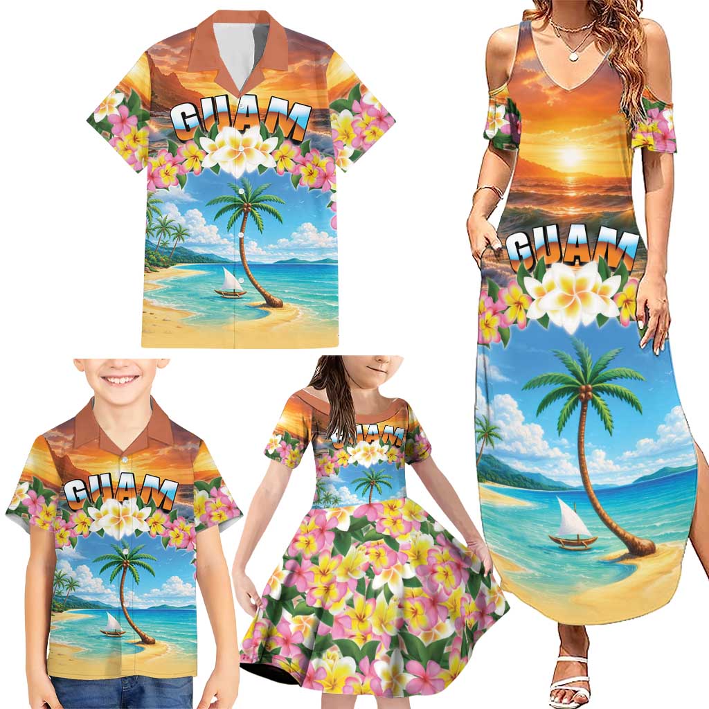 Guam Family Matching Summer Maxi Dress and Hawaiian Shirt Eternal Summer Sunset Beach