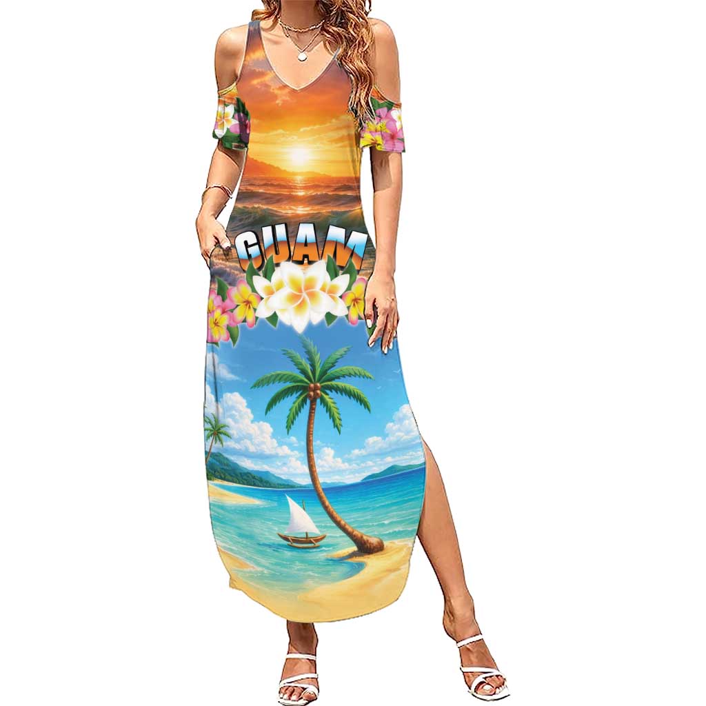 Guam Family Matching Summer Maxi Dress and Hawaiian Shirt Eternal Summer Sunset Beach