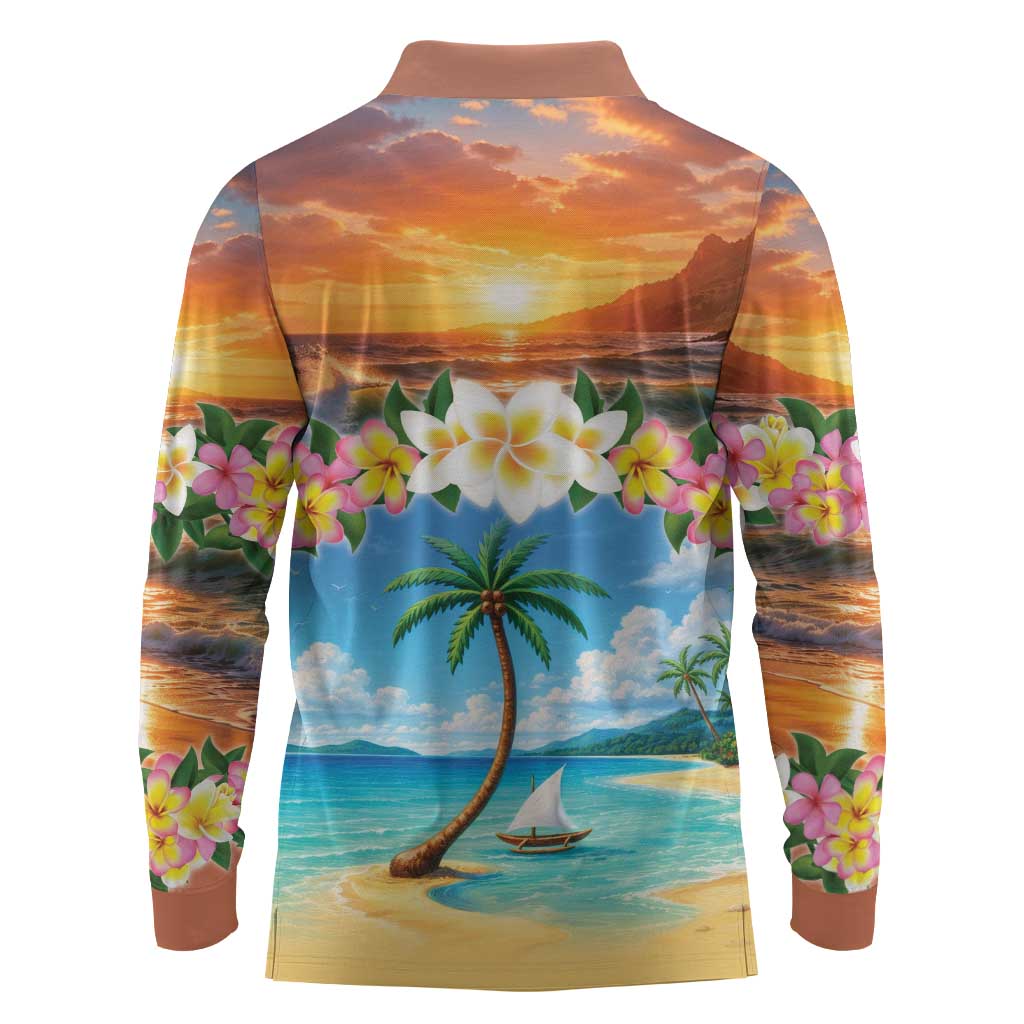 Guam Long Sleeve Polo Shirt Eternal Summer Sunset Beach