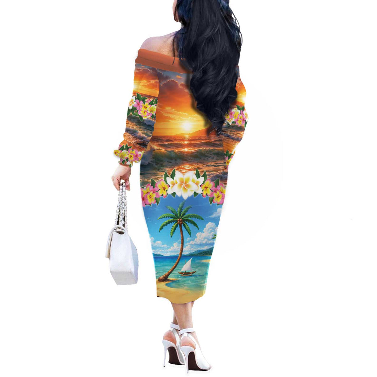 Guam Off The Shoulder Long Sleeve Dress Eternal Summer Sunset Beach