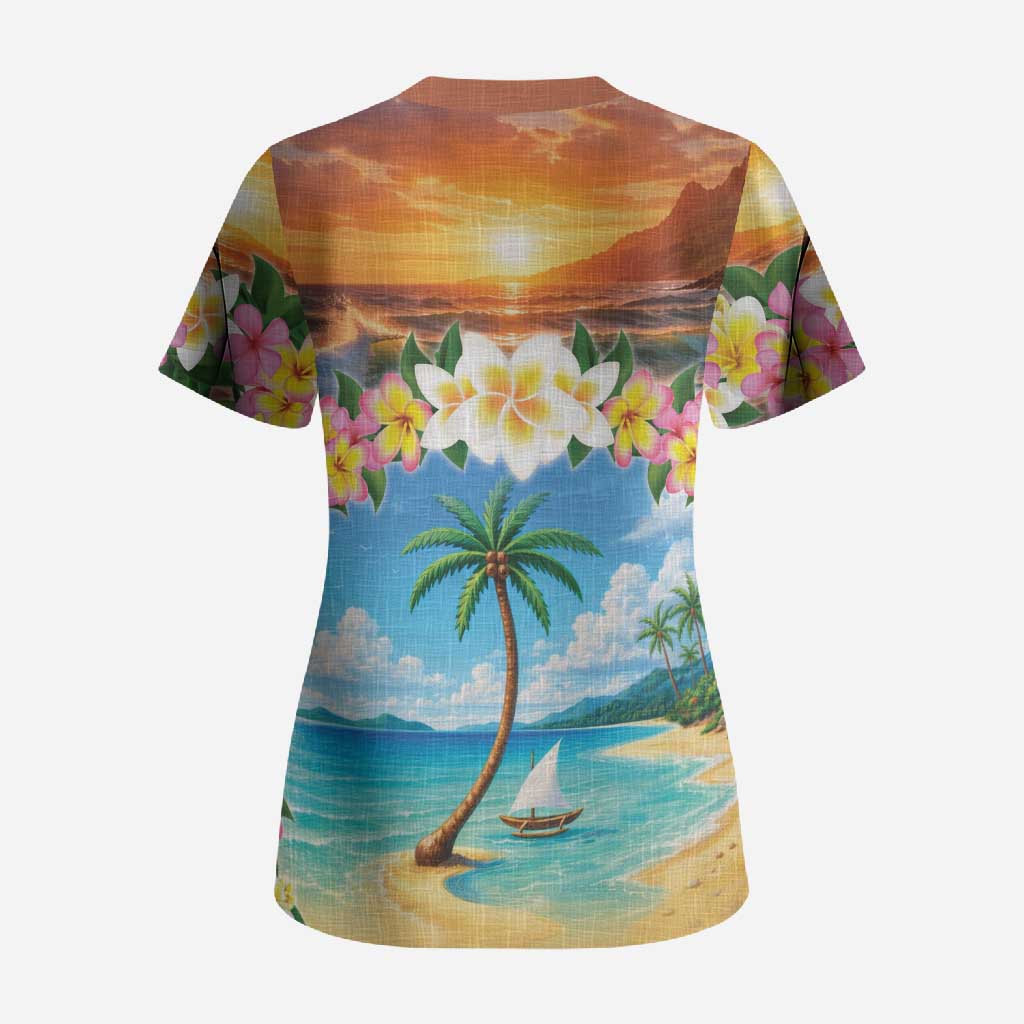 Guam Scrub Top Eternal Summer Sunset Beach