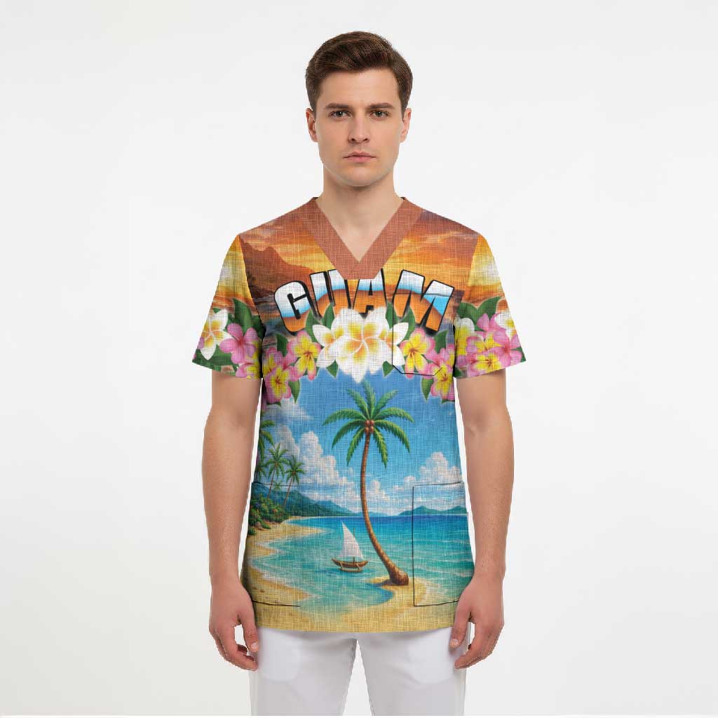 Guam Scrub Top Eternal Summer Sunset Beach