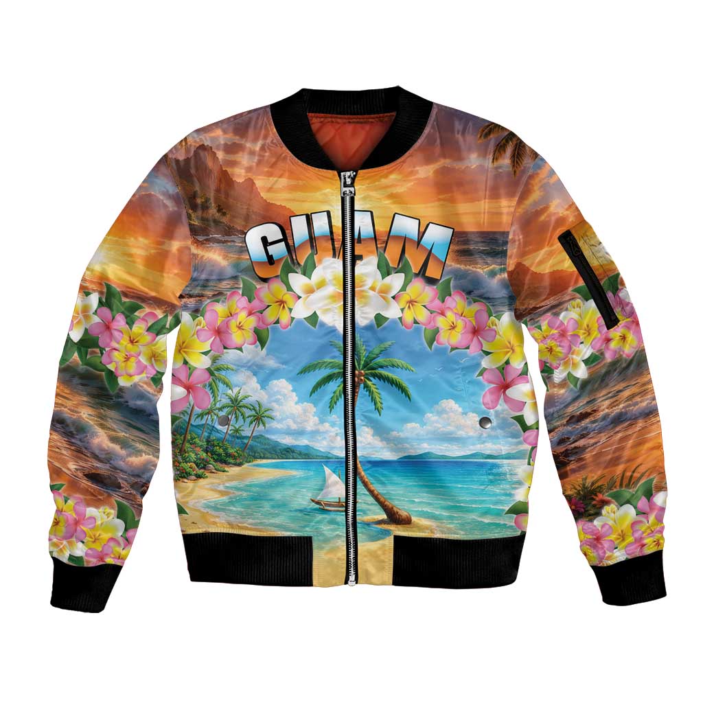Guam Sleeve Zip Bomber Jacket Eternal Summer Sunset Beach