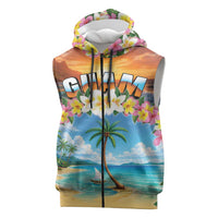 Guam Sleeveless Zip Hoodie Eternal Summer Sunset Beach