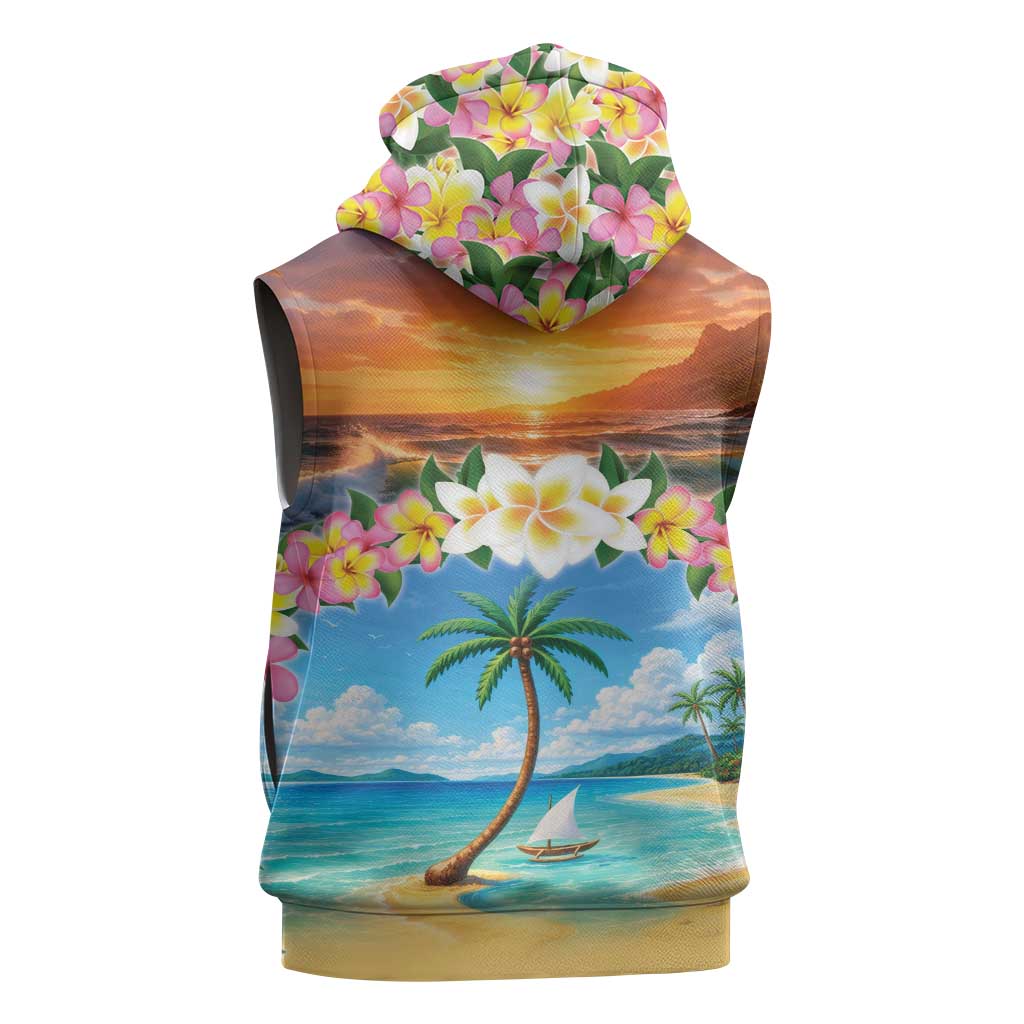Guam Sleeveless Zip Hoodie Eternal Summer Sunset Beach