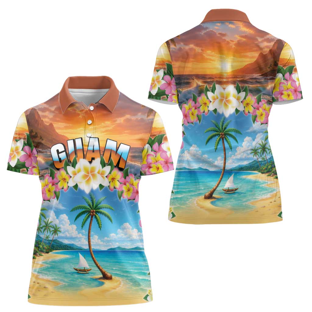 Guam Women Polo Shirt Eternal Summer Sunset Beach