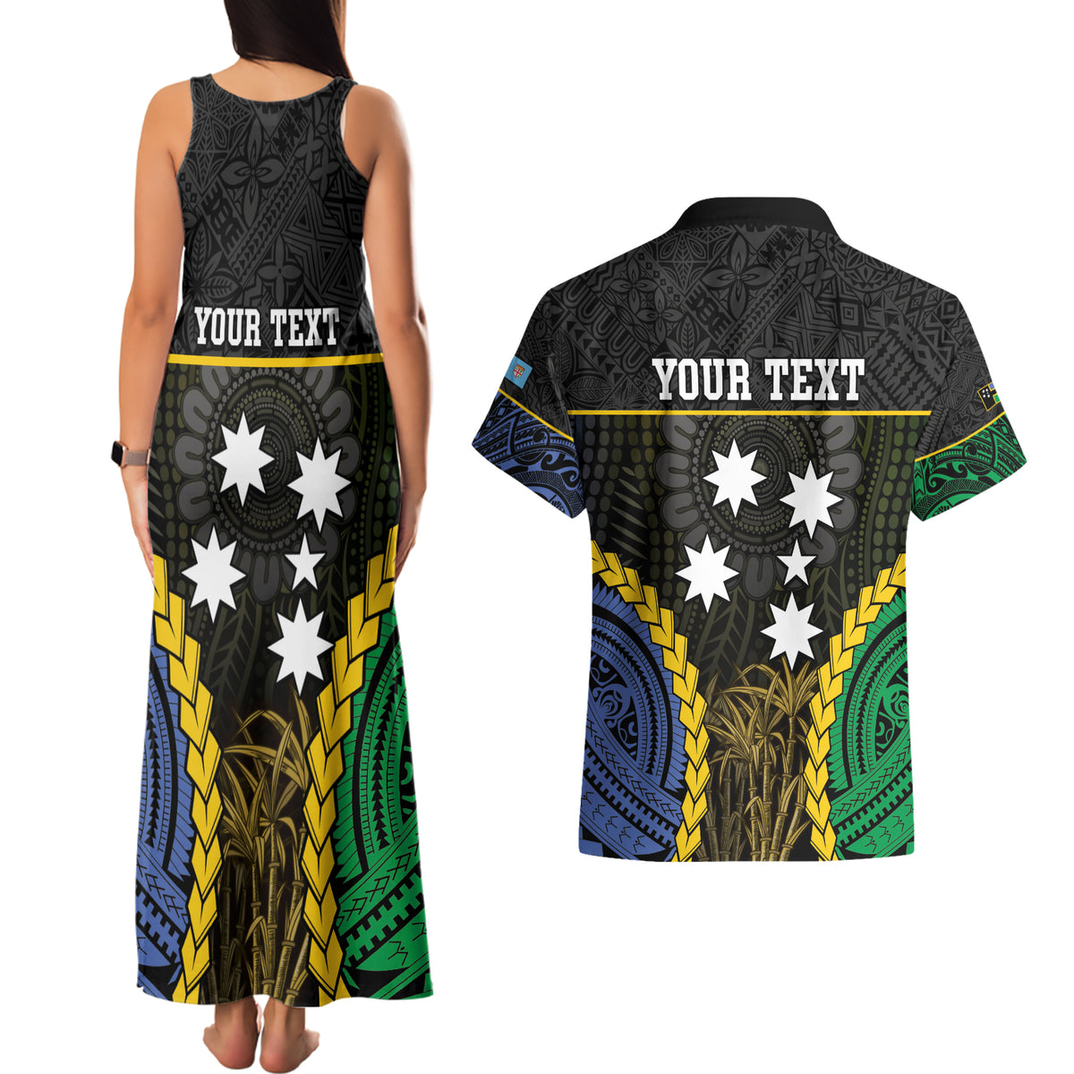 Personalised South Sea Islanders And Fiji Couples Matching Tank Maxi Dress and Hawaiian Shirt Kanakas Fijian Tapa Pattern LT05 - Polynesian Pride