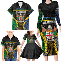 Personalised South Sea Islanders And Fiji Family Matching Long Sleeve Bodycon Dress and Hawaiian Shirt Kanakas Fijian Tapa Pattern LT05 - Polynesian Pride