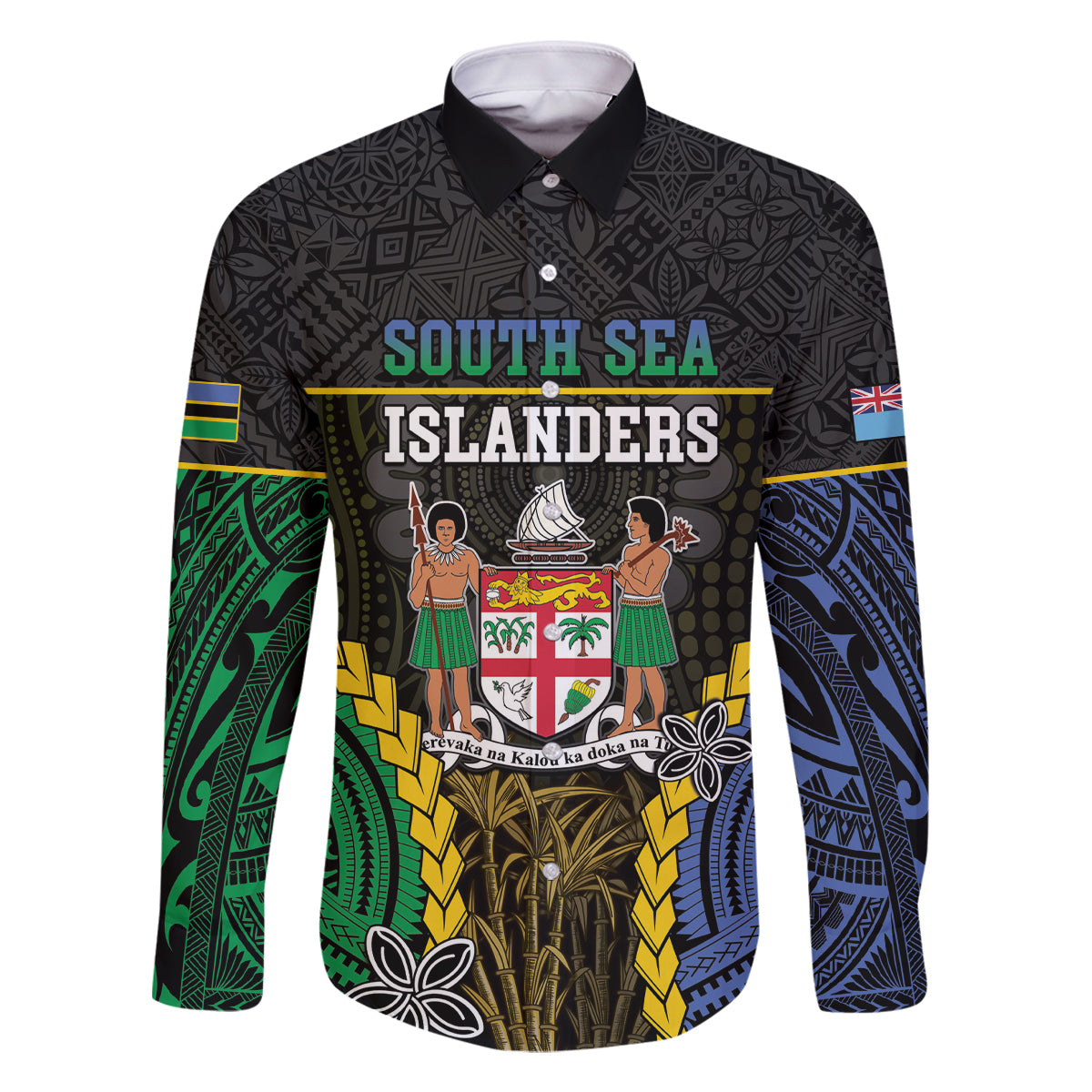 Personalised South Sea Islanders And Fiji Family Matching Long Sleeve Bodycon Dress and Hawaiian Shirt Kanakas Fijian Tapa Pattern LT05 Dad's Shirt - Long Sleeve Black - Polynesian Pride