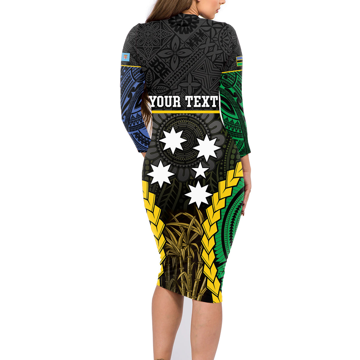 Personalised South Sea Islanders And Fiji Family Matching Long Sleeve Bodycon Dress and Hawaiian Shirt Kanakas Fijian Tapa Pattern LT05 - Polynesian Pride