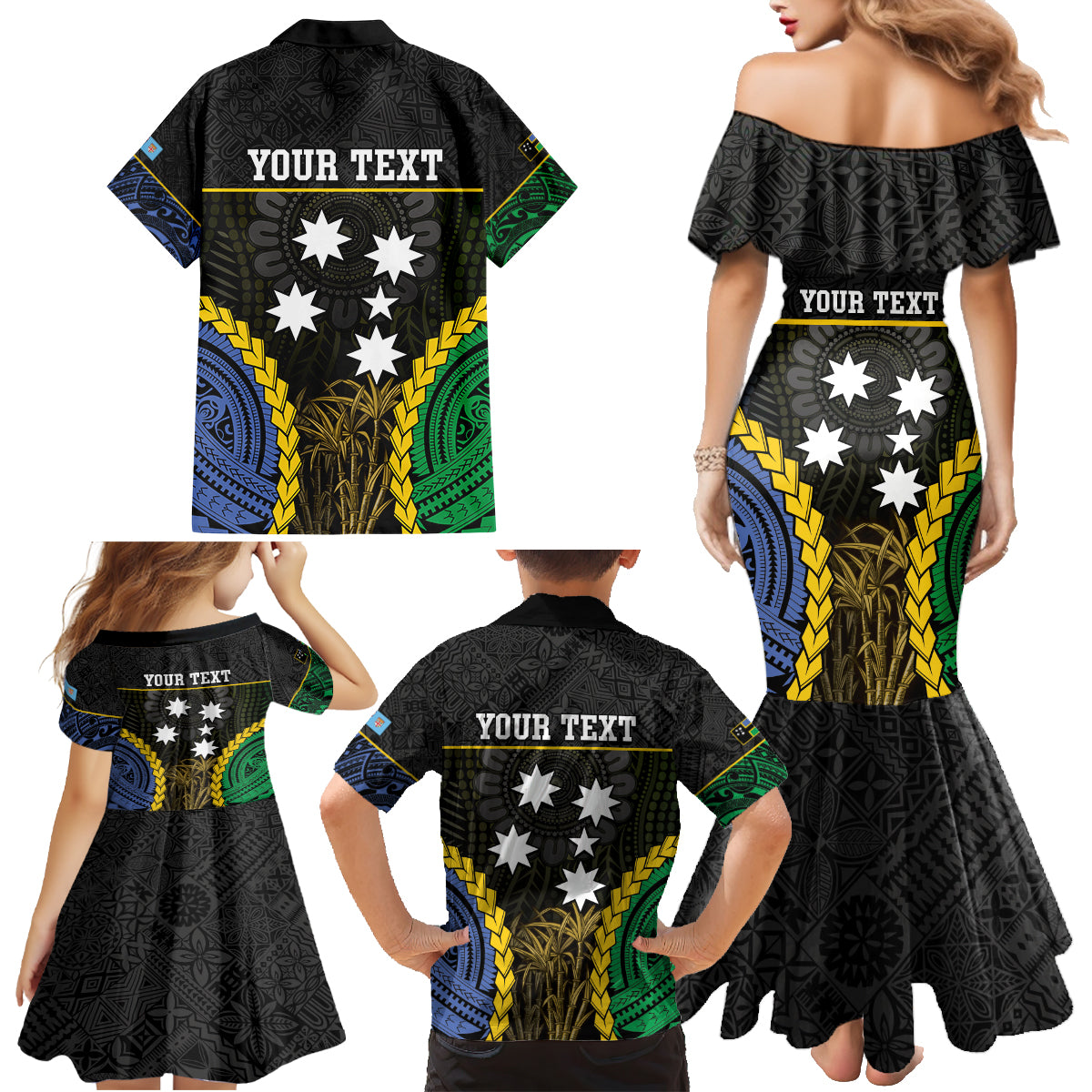 Personalised South Sea Islanders And Fiji Family Matching Mermaid Dress and Hawaiian Shirt Kanakas Fijian Tapa Pattern LT05 - Polynesian Pride