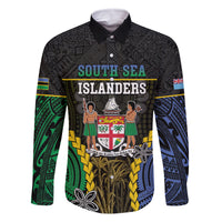 Personalised South Sea Islanders And Fiji Family Matching Mermaid Dress and Hawaiian Shirt Kanakas Fijian Tapa Pattern LT05 Dad's Shirt - Long Sleeve Black - Polynesian Pride