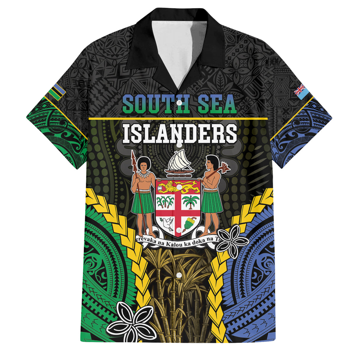 Personalised South Sea Islanders And Fiji Family Matching Summer Maxi Dress and Hawaiian Shirt Kanakas Fijian Tapa Pattern LT05 Dad's Shirt - Short Sleeve Black - Polynesian Pride