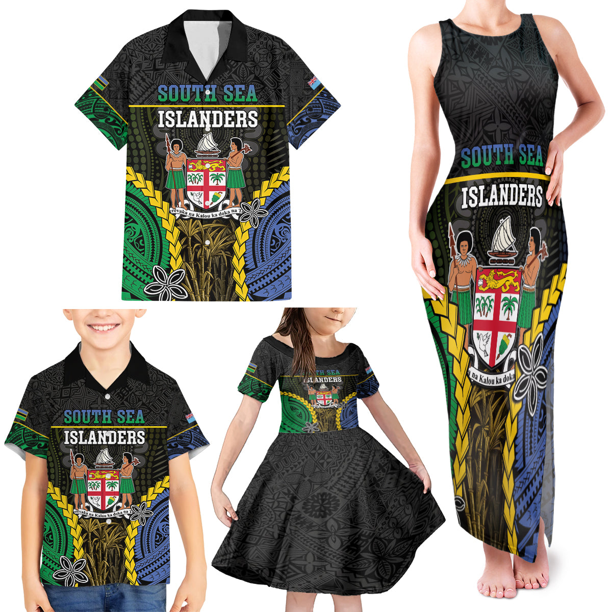 Personalised South Sea Islanders And Fiji Family Matching Tank Maxi Dress and Hawaiian Shirt Kanakas Fijian Tapa Pattern LT05 - Polynesian Pride