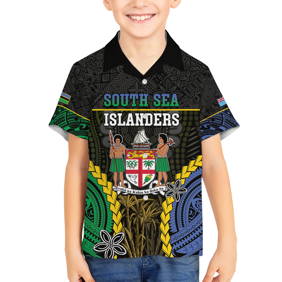 Personalised South Sea Islanders And Fiji Family Matching Tank Maxi Dress and Hawaiian Shirt Kanakas Fijian Tapa Pattern LT05 Son's Shirt Black - Polynesian Pride