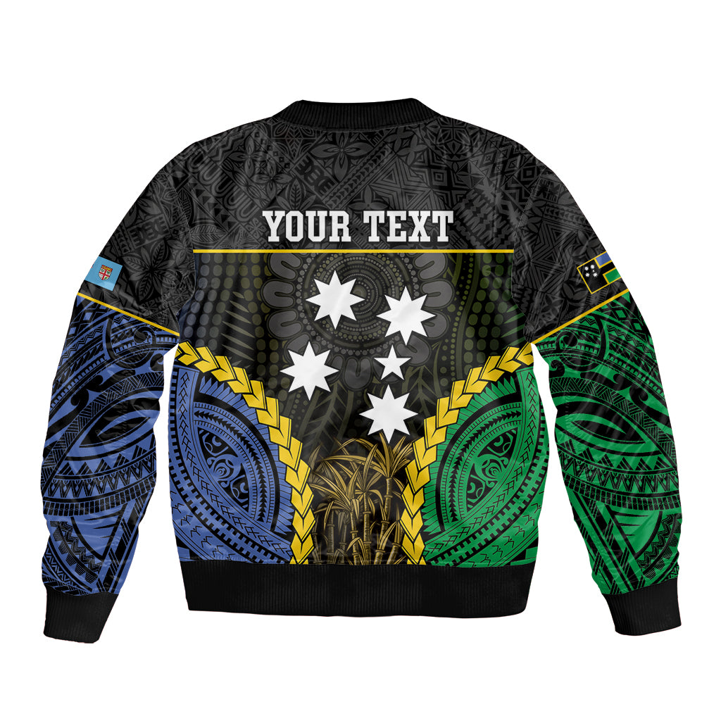 Personalised South Sea Islanders And Fiji Sleeve Zip Bomber Jacket Kanakas Fijian Tapa Pattern