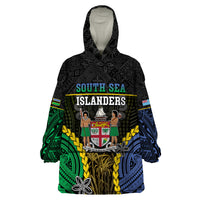 Personalised South Sea Islanders And Fiji Wearable Blanket Hoodie Kanakas Fijian Tapa Pattern LT05 One Size Black - Polynesian Pride