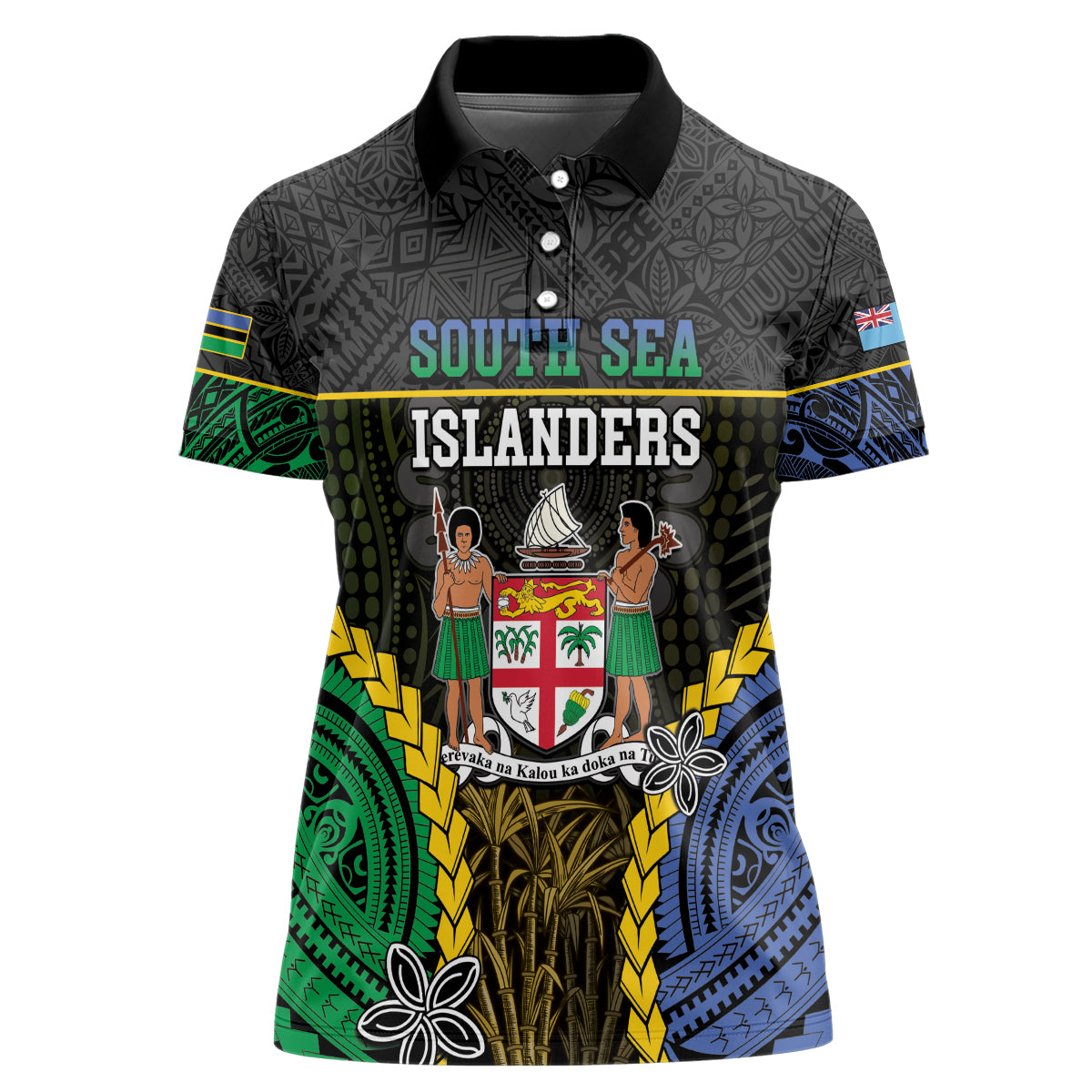 Personalised South Sea Islanders And Fiji Women Polo Shirt Kanakas Fijian Tapa Pattern LT05 Female Black - Polynesian Pride