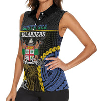 Personalised South Sea Islanders And Fiji Women Sleeveless Polo Shirt Kanakas Fijian Tapa Pattern LT05 - Polynesian Pride