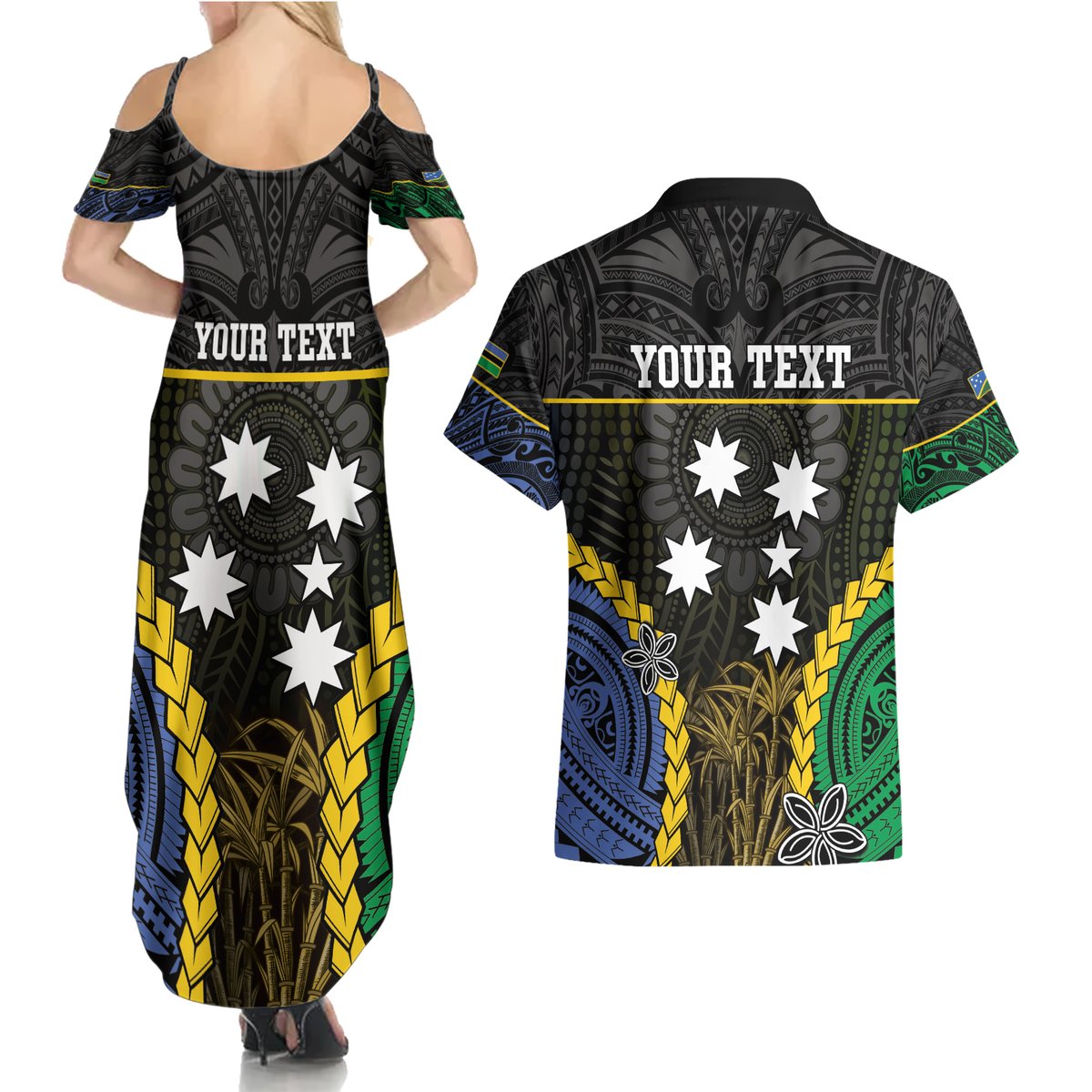 Personalised South Sea Islanders And Solomon Islands Couples Matching Summer Maxi Dress and Hawaiian Shirt Kanakas Polynesian Pattern