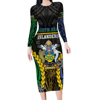 Personalised South Sea Islanders And Solomon Islands Family Matching Long Sleeve Bodycon Dress and Hawaiian Shirt Kanakas Polynesian Pattern LT05 Mom's Dress Black - Polynesian Pride