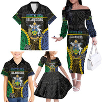 Personalised South Sea Islanders And Solomon Islands Family Matching Off The Shoulder Long Sleeve Dress and Hawaiian Shirt Kanakas Polynesian Pattern LT05 - Polynesian Pride