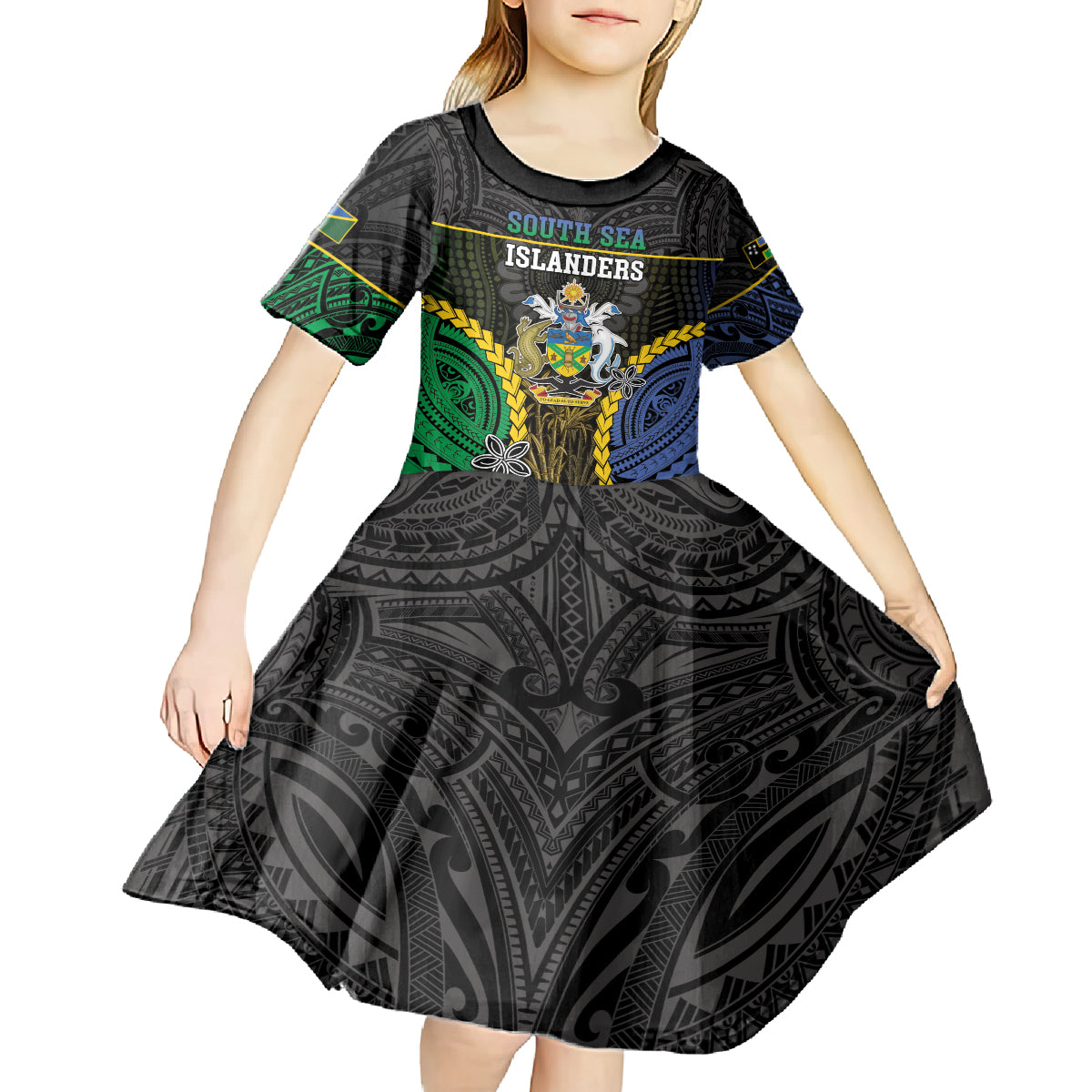 Personalised South Sea Islanders And Solomon Islands Kid Short Sleeve Dress Kanakas Polynesian Pattern