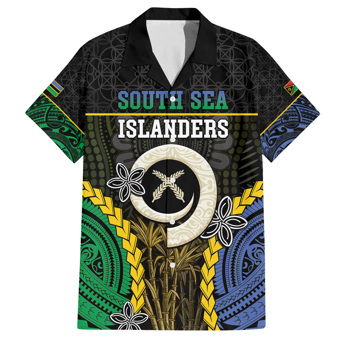 Personalised South Sea Islanders And Vanuatu Family Matching Off The Shoulder Long Sleeve Dress and Hawaiian Shirt Kanakas Sand Drawing Pattern LT05 Dad's Shirt - Short Sleeve Black - Polynesian Pride