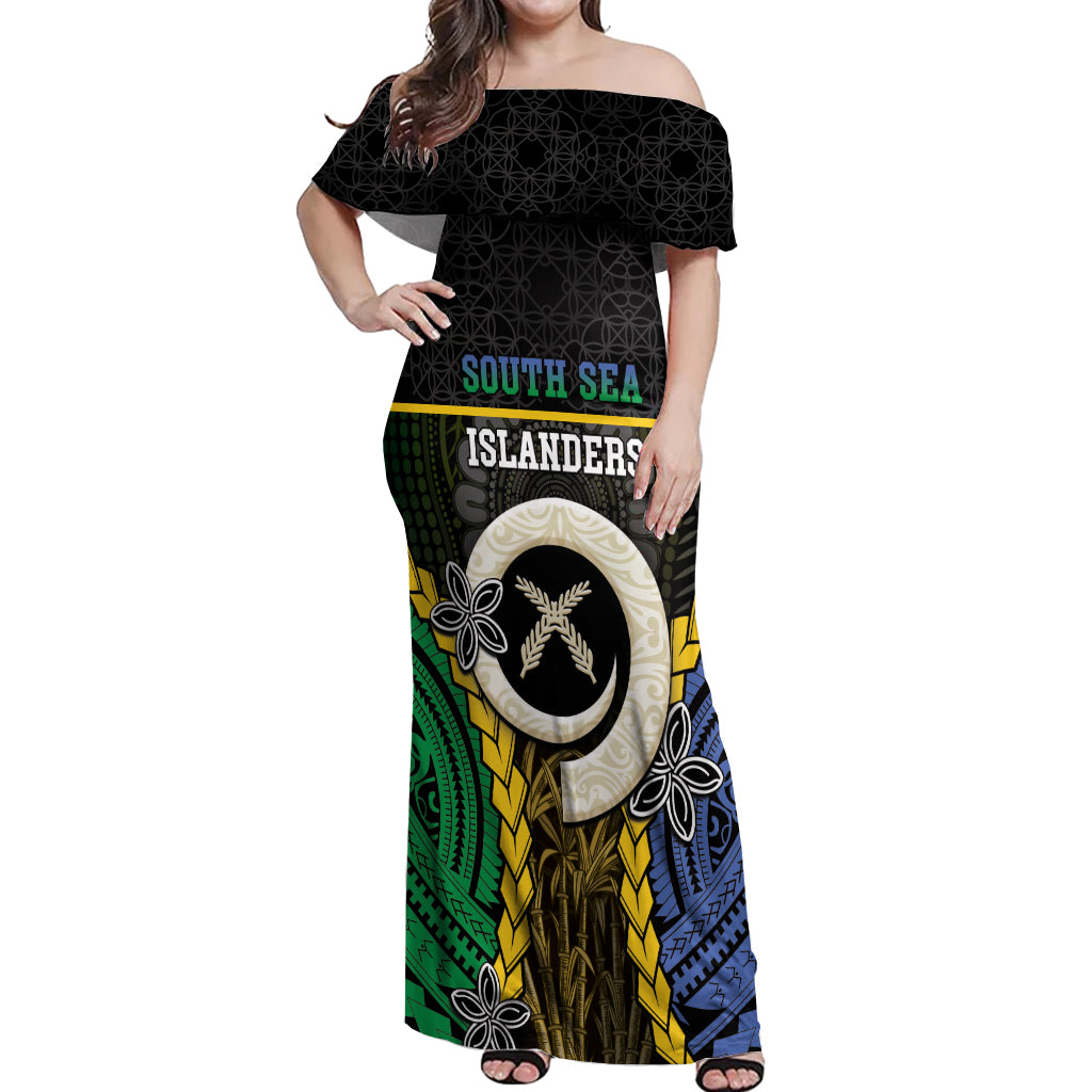 Personalised South Sea Islanders And Vanuatu Off Shoulder Maxi Dress Kanakas Sand Drawing Pattern