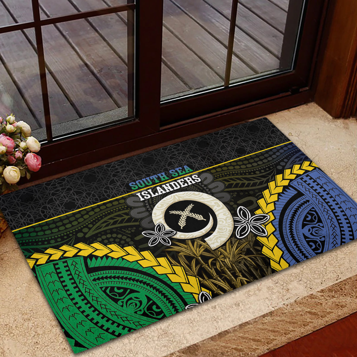 South Sea Islanders And Vanuatu Rubber Doormat Kanakas Sand Drawing Pattern