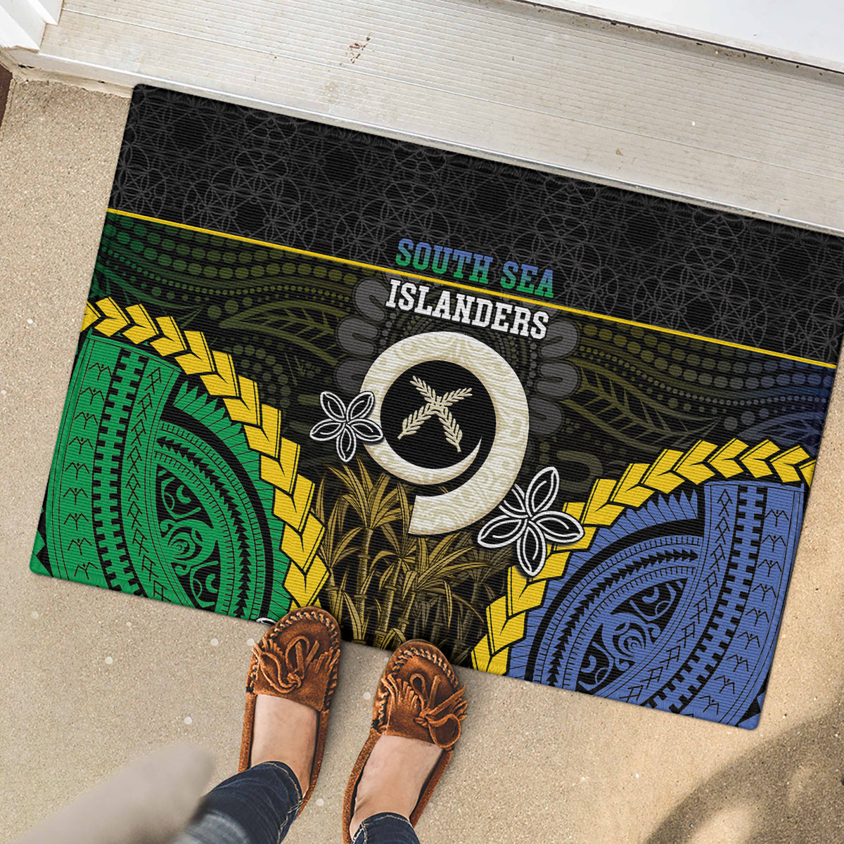 South Sea Islanders And Vanuatu Rubber Doormat Kanakas Sand Drawing Pattern