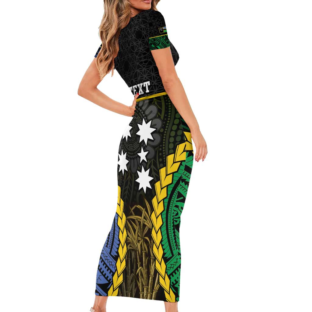 Personalised South Sea Islanders And Vanuatu Short Sleeve Bodycon Dress Kanakas Sand Drawing Pattern LT05