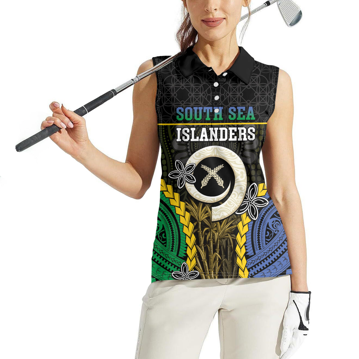 Personalised South Sea Islanders And Vanuatu Women Sleeveless Polo Shirt Kanakas Sand Drawing Pattern