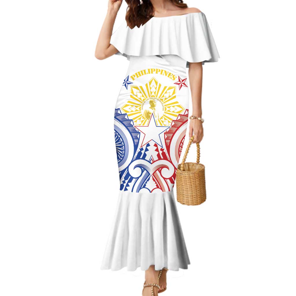 Philippines Family Matching Mermaid Dress and Hawaiian Shirt Katipunan Andres Bonifacio LT05 Mom's Dress White - Polynesian Pride