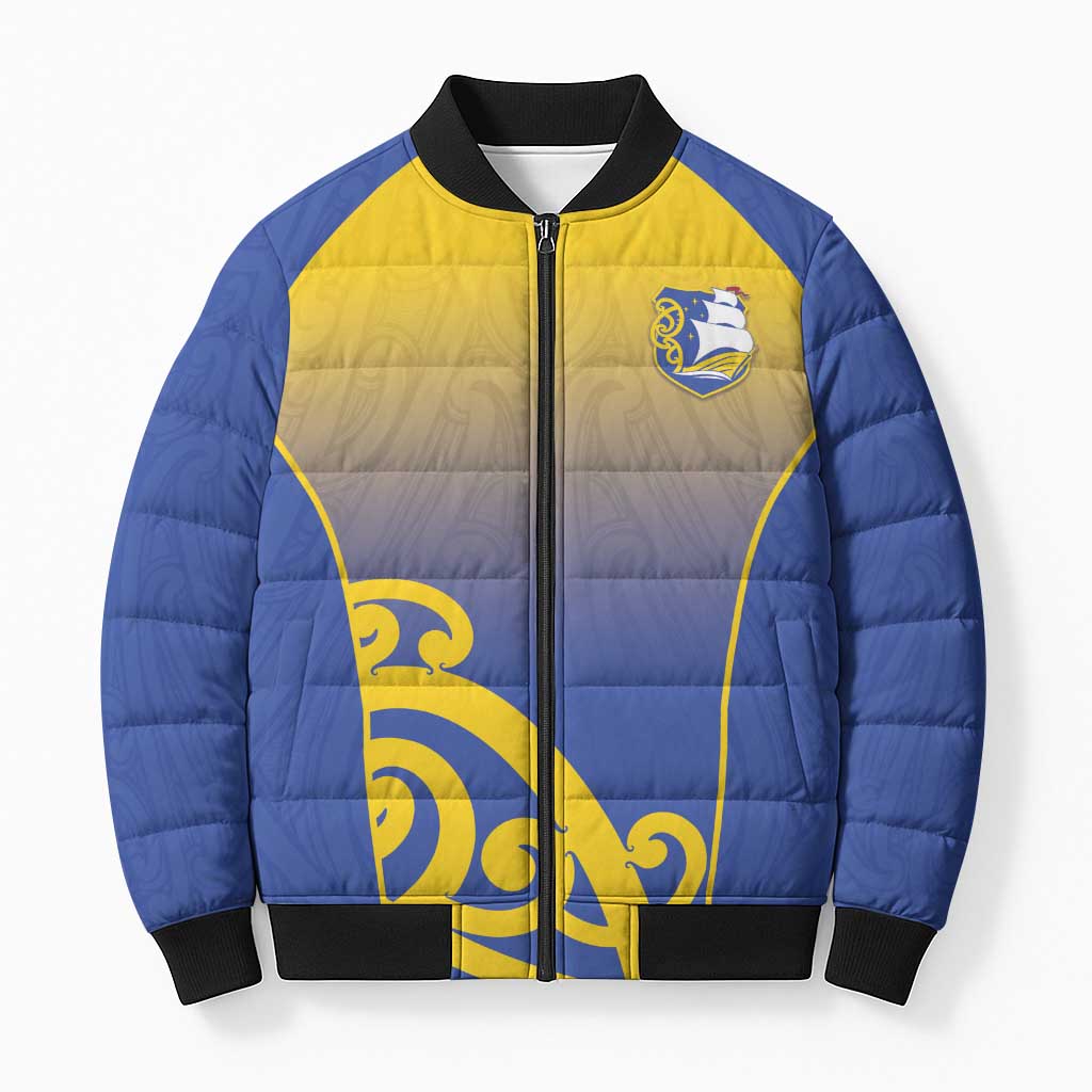 Custom James Cook High School Bomber Puffer Jacket Maori Koru Pattern