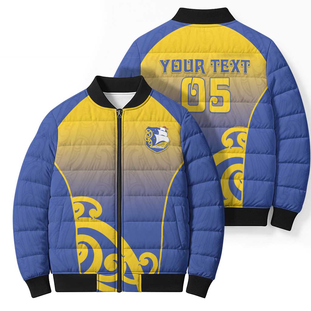 Custom James Cook High School Bomber Puffer Jacket Maori Koru Pattern