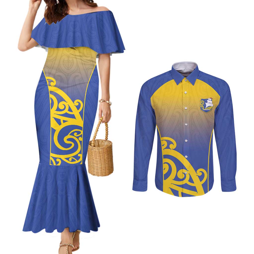 Custom James Cook High School Couples Matching Mermaid Dress and Long Sleeve Button Shirt Maori Koru Pattern