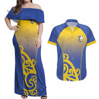 Custom James Cook High School Couples Matching Off Shoulder Maxi Dress and Hawaiian Shirt Maori Koru Pattern