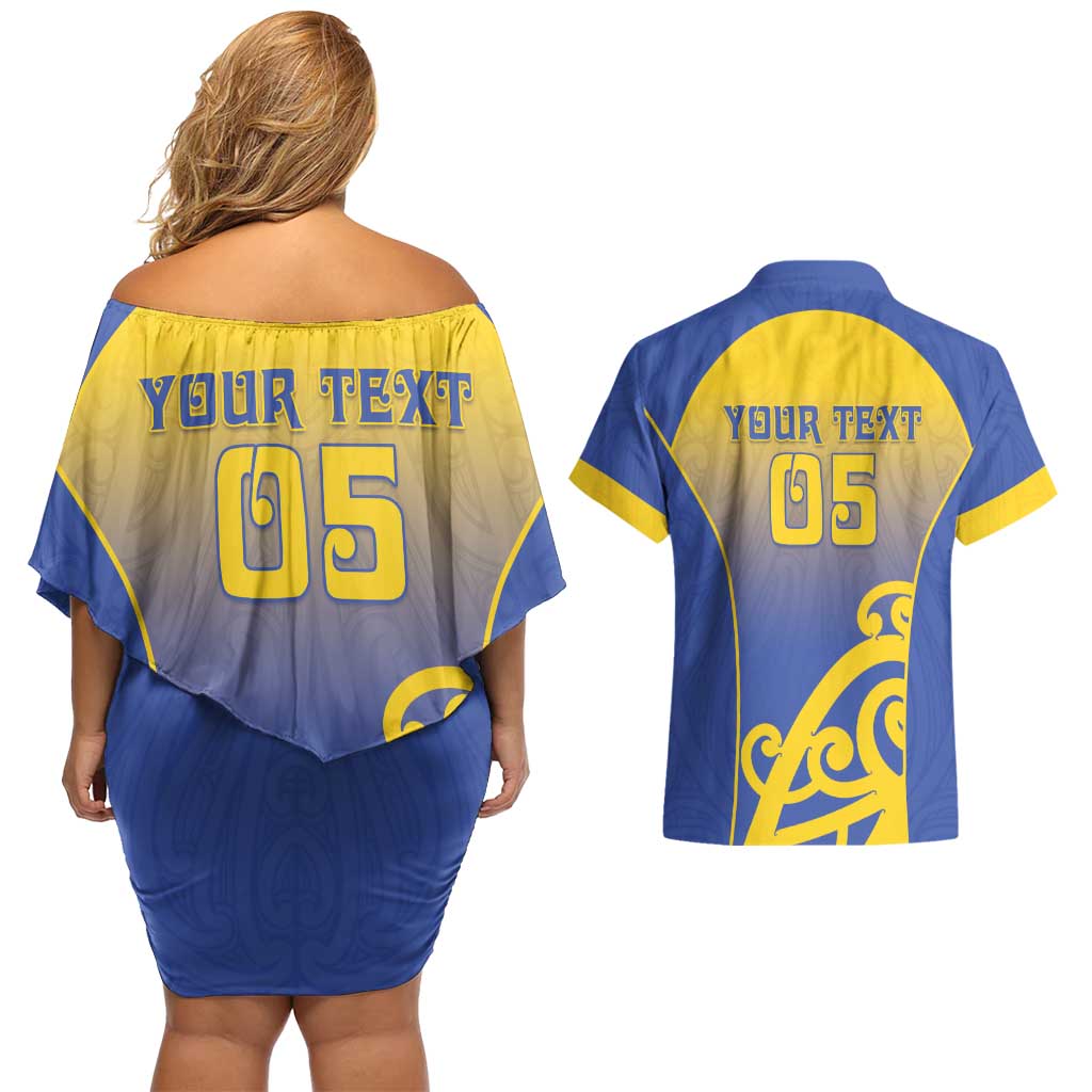 Custom James Cook High School Couples Matching Off Shoulder Short Dress and Hawaiian Shirt Maori Koru Pattern