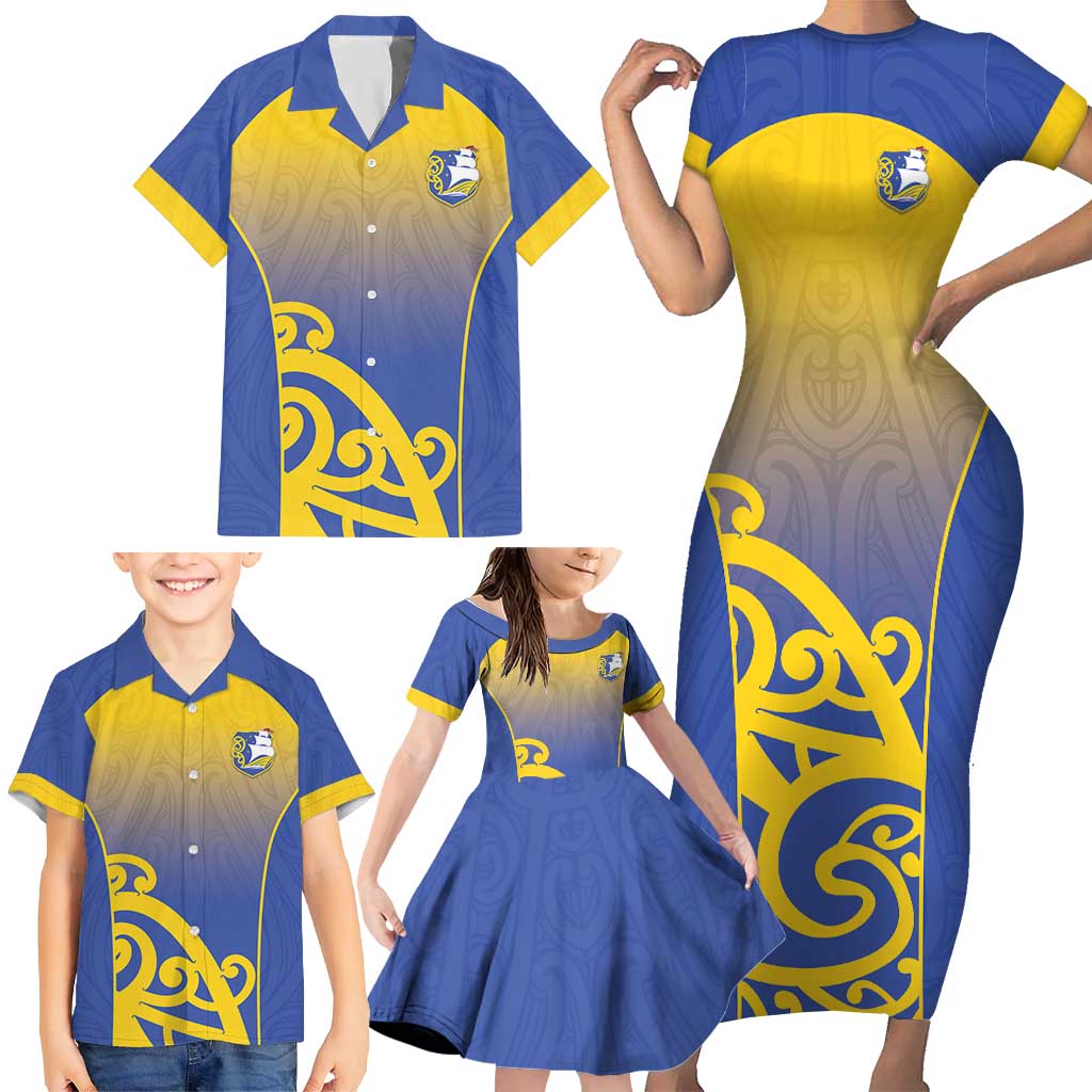Custom James Cook High School Family Matching Short Sleeve Bodycon Dress and Hawaiian Shirt Maori Koru Pattern