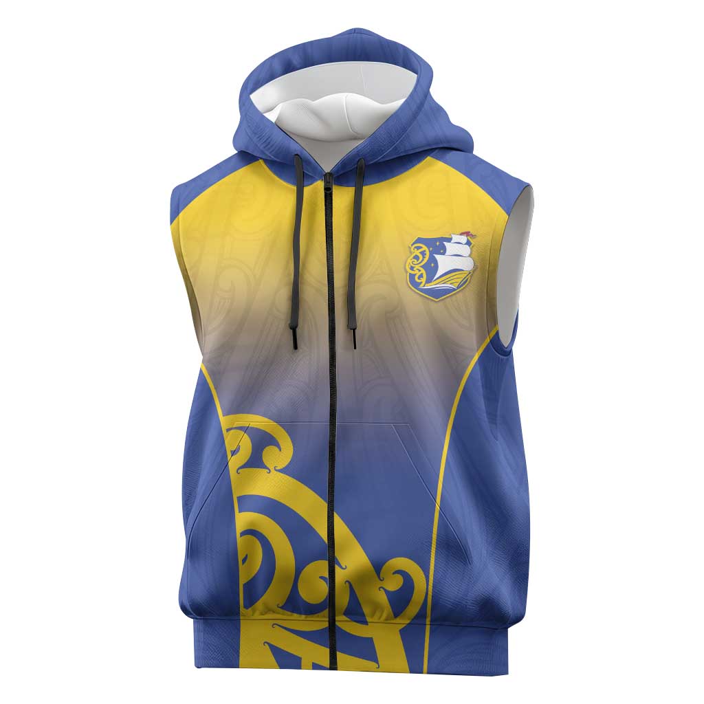 Custom James Cook High School Sleeveless Zip Hoodie Maori Koru Pattern