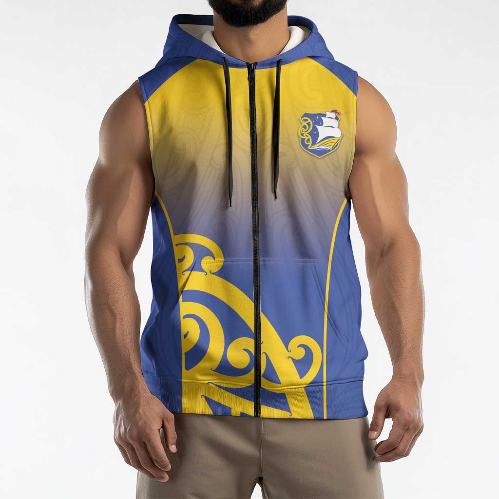 Custom James Cook High School Sleeveless Zip Hoodie Maori Koru Pattern