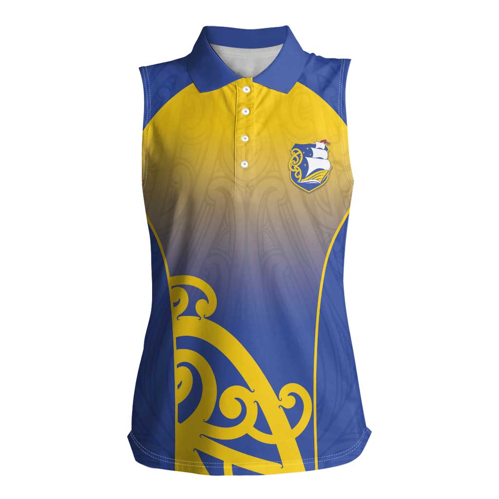 Custom James Cook High School Women Sleeveless Polo Shirt Maori Koru Pattern