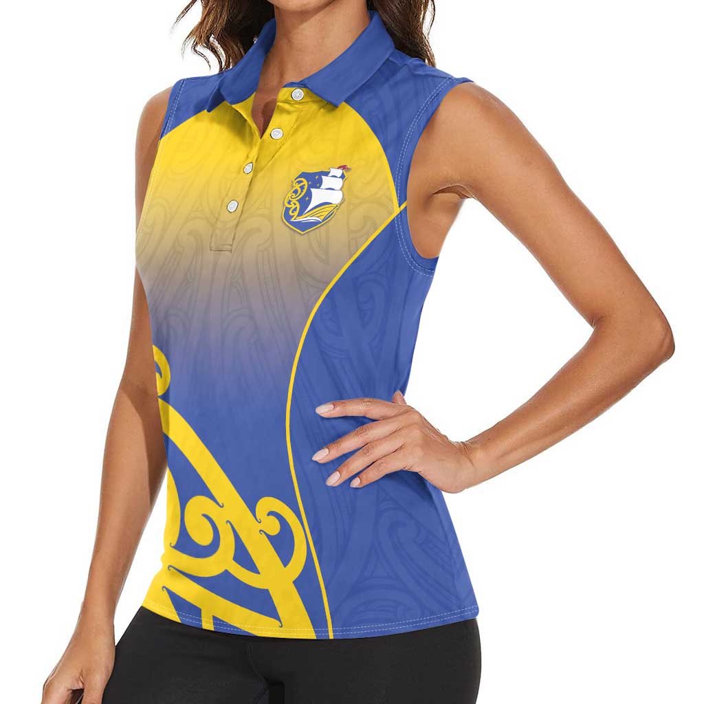 Custom James Cook High School Women Sleeveless Polo Shirt Maori Koru Pattern