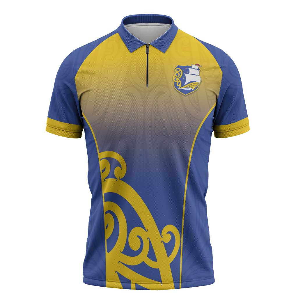 Custom James Cook High School Zipper Polo Shirt Maori Koru Pattern