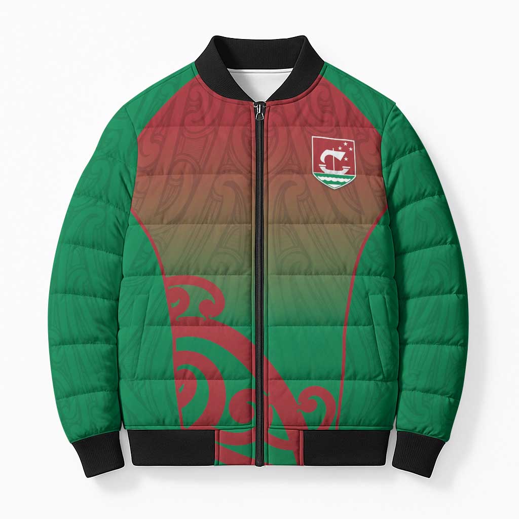 Custom Onehunga High School Bomber Puffer Jacket Maori Koru Pattern LT05 Unisex Green - Polynesian Pride