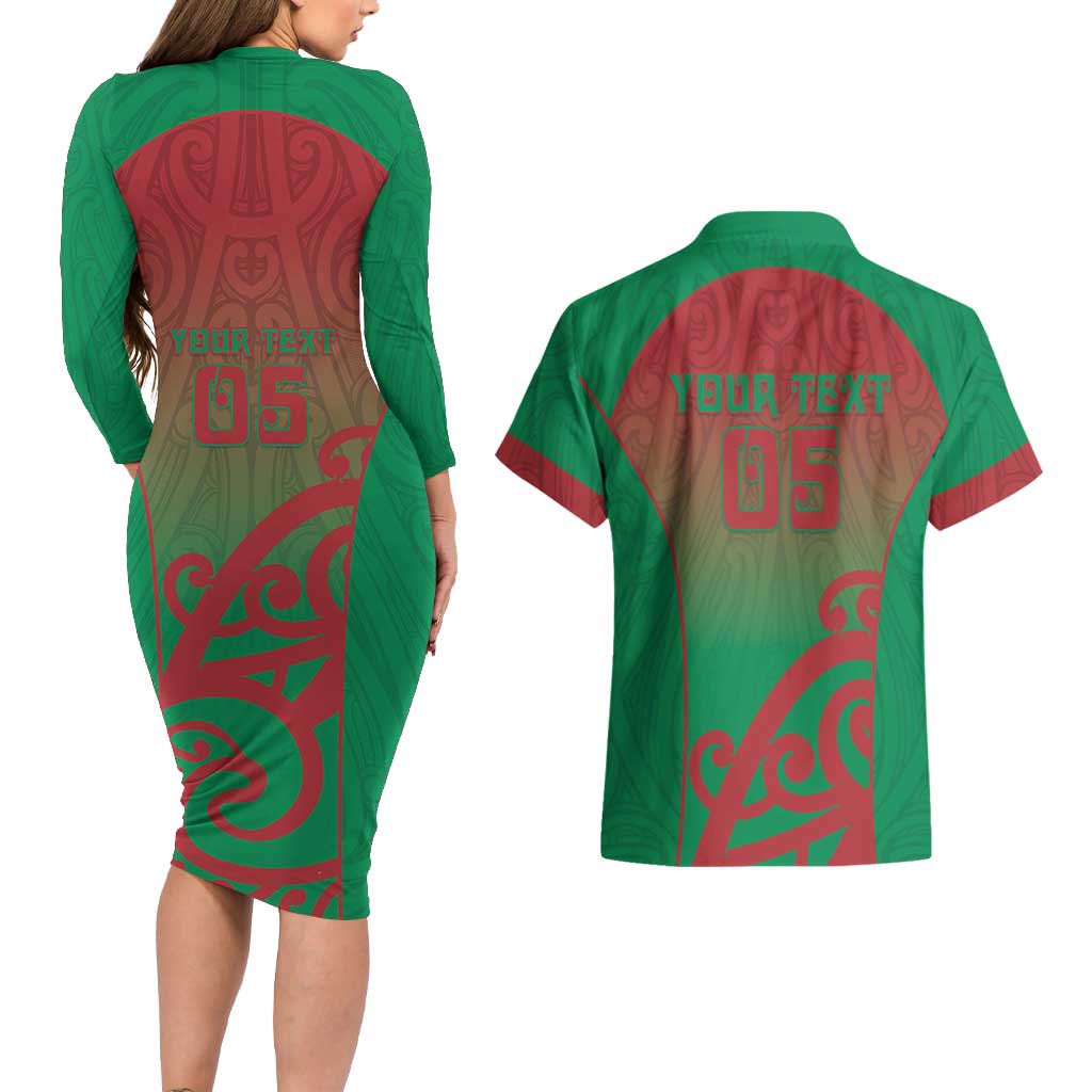 Custom Onehunga High School Couples Matching Long Sleeve Bodycon Dress and Hawaiian Shirt Maori Koru Pattern
